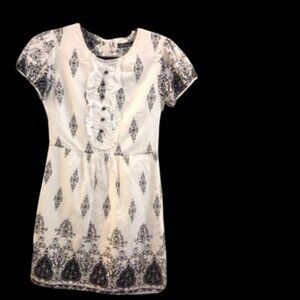 White Black Cotton Linen Dress Size Medium